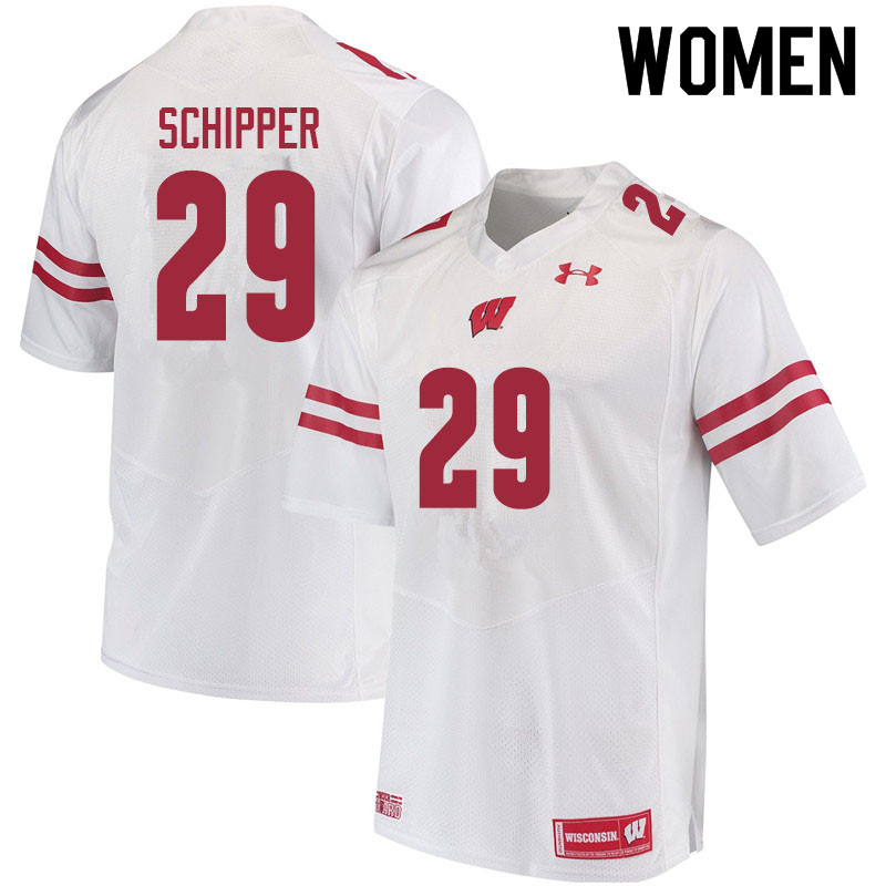 Women #29 Brady Schipper Wisconsin Badgers College Football Jerseys Sale-White